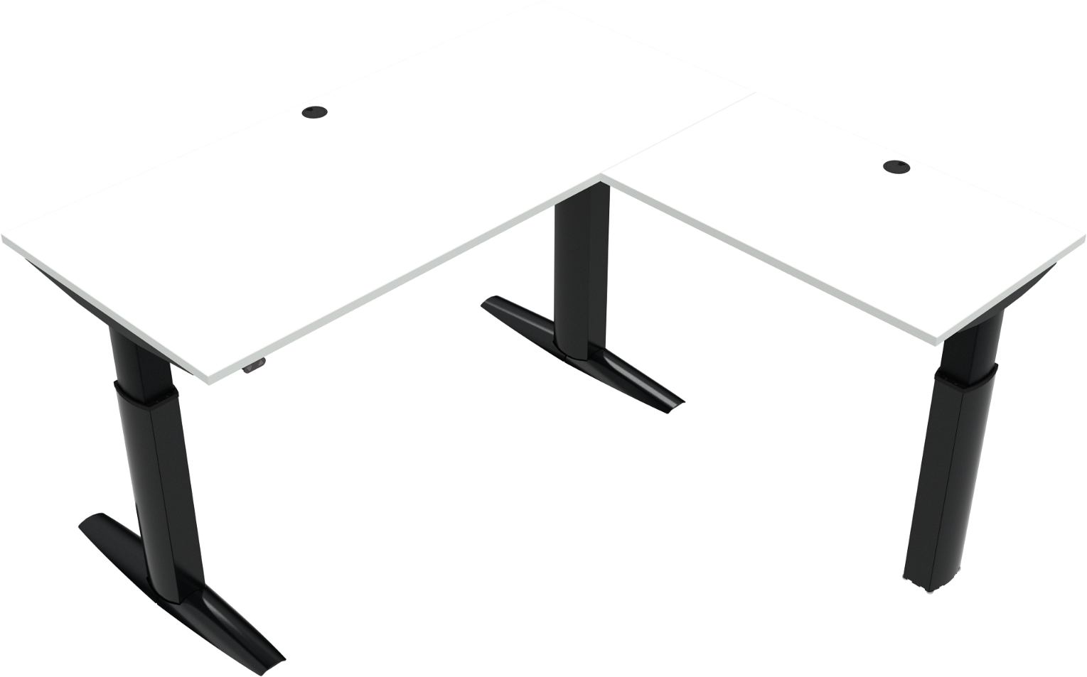 Tre-bens Hæve- Sænkebord Zennord Elevateline Firkantet 180x180 Cm Hvid Sort Højde 68-120 Cm Mfc-bordplade Med Kabelbakke