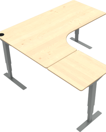 Tre-bens Hæve-sænkebord  -form Venstrevendt Zennord Versastand 501-37 Ergonomisk Ahorn Natur Sølv Højdejusterbar 57-122 Cm