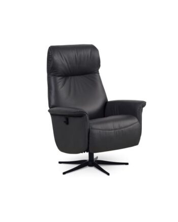 Tristan Recliner Stol  Manuel     Vippefunktion  Fodskammel Og Armlæn Sort Læder Pvc