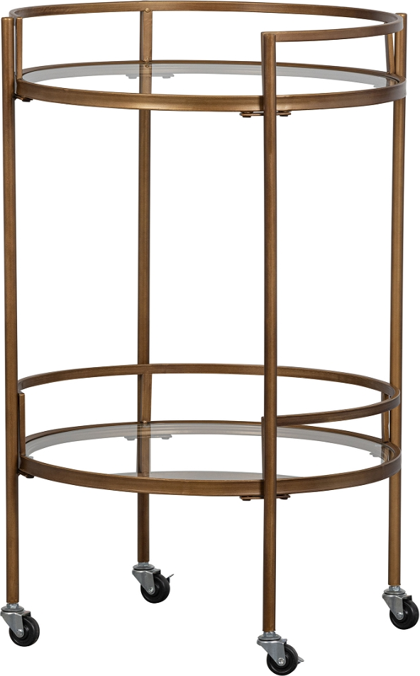 Trolley Barvogn Woood Exclusive Zora Antik Messing Med   Glashylder H79   B50   L50 Cm