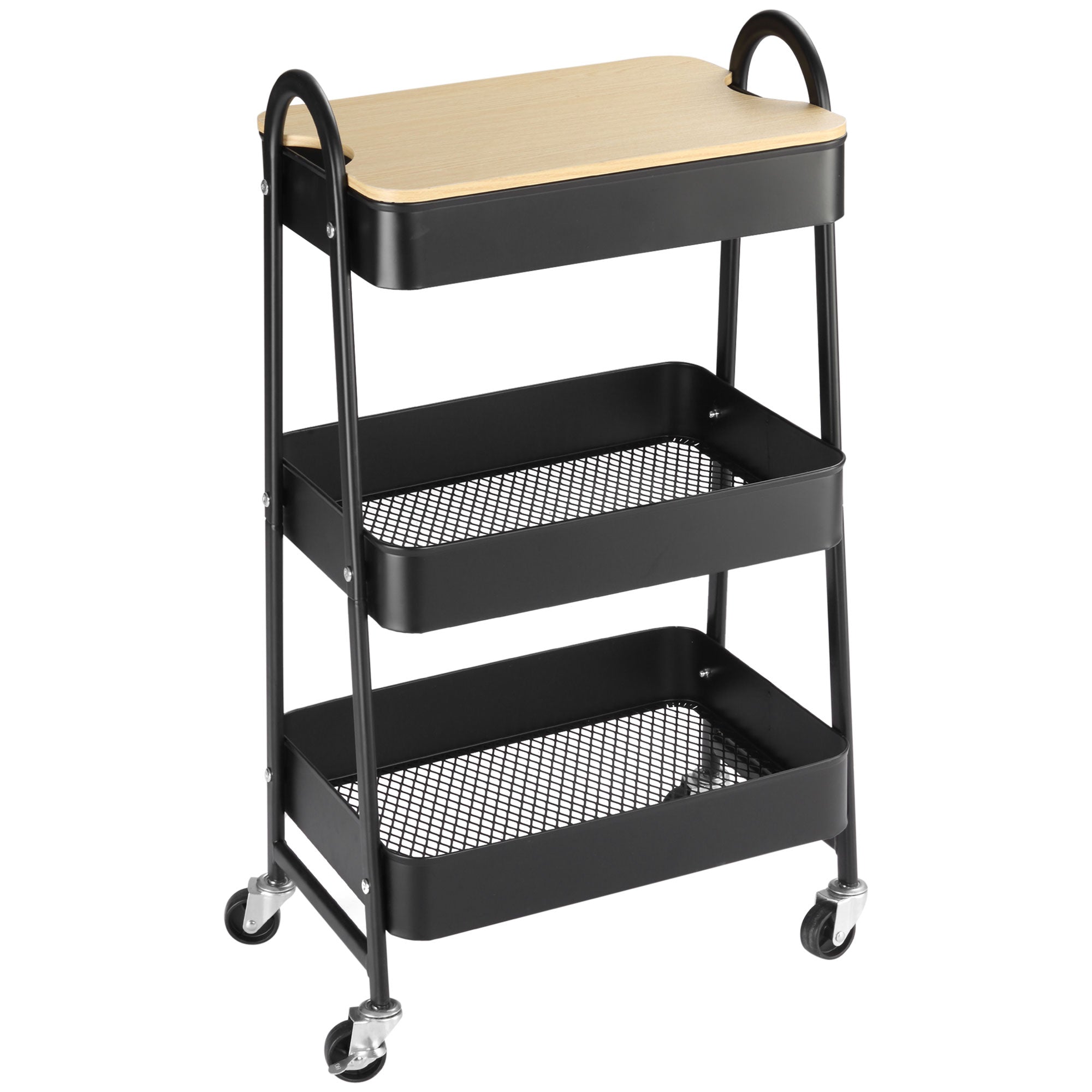 Trolley Serveringsvogn Med Kurvehylder Metal Plastik Sort