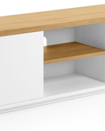 Tv-bord Kave Home Abilen 150x36x44 Cm Hvid Natur Fsc-certificeret Finértræ Med Skuffer Og Dør