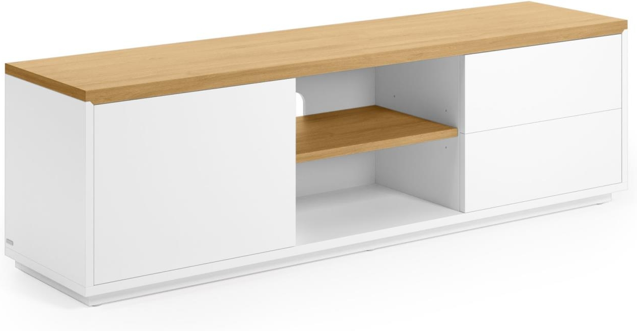 Tv-bord Kave Home Abilen 150x36x44 Cm Hvid Natur Fsc-certificeret Finértræ Med Skuffer Og Dør