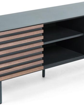 Tv-bord Kave Home Kesia   Valnøddefiner Og Mat Grafit Mdf Med Tynde Metalben  åbne Hylder  162 Cm