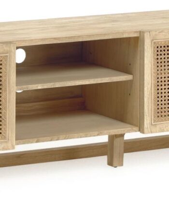 Tv-bord Kave Home Rexit Rustik 180 Cm   Massivt Mindi Træ Med Flettet Rattanfront