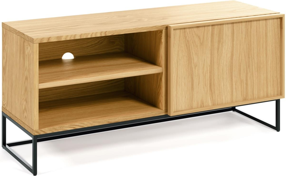 Tv-bord Mediamøbel Kave Home Taiana Egetræ Stål Natur Med Låge 112x42x51 Cm
