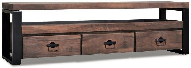 Tv-bord Obuzi Hayfay   Massivt Rosentræ   Sort Jern 200x40x50 Cm Med   Skuffer