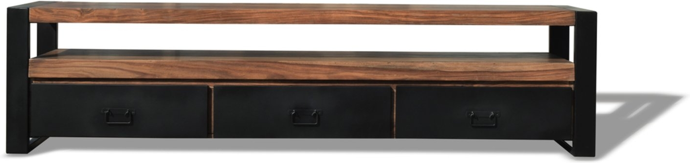 Tv-bord Tv-bænk Obuzi Hayfay  Massivt Rosentræ   Jern  200x50x40 Cm  Mørk Natur Sort