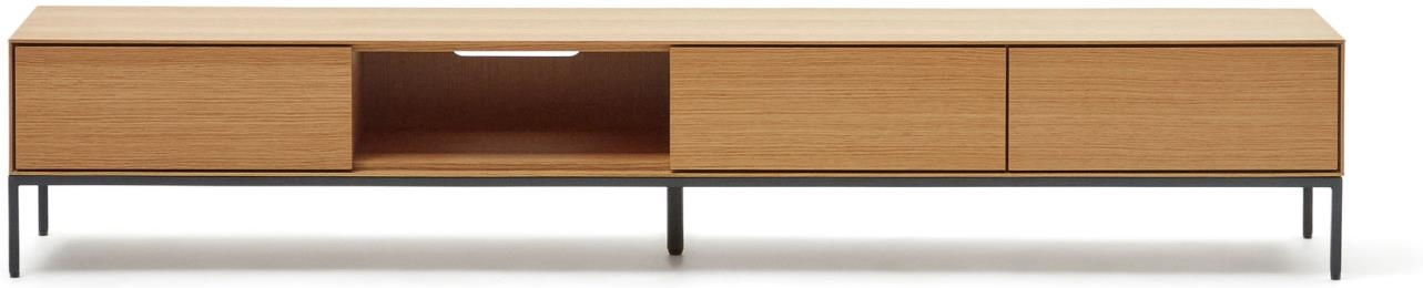 Tv-bord Tv-møbel Kave Home Vedrana Finértræ Og Stål 195 40 35 Cm Natur Sort Regulerbare Ben