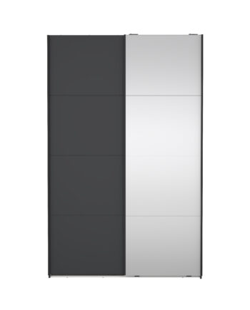 Tvilum Bergamo Garderobeskab       Skydelåge    Spejlskydelåge    Bøjlestænger    Hylder 140x220cm Matgrå Træ