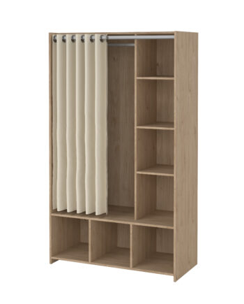 Tvilum Kit åbent Garderobeskab     Lys Beige Gardin    Bøjlestang Og   Hylder Jackson Hickory Træ