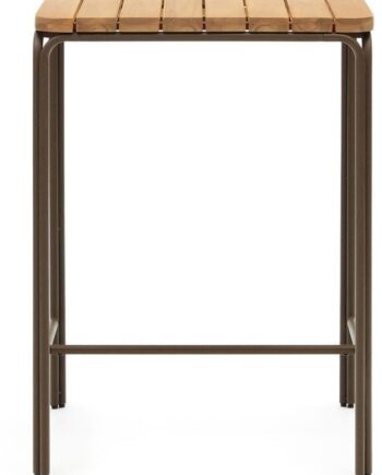 Udendørs Barbord Ståbord Kave Home Salguer   Fsc-certificeret Akacietræ Og Galvaniseret Stål Uv-bestandigt 70x70 Cm Brun Natur