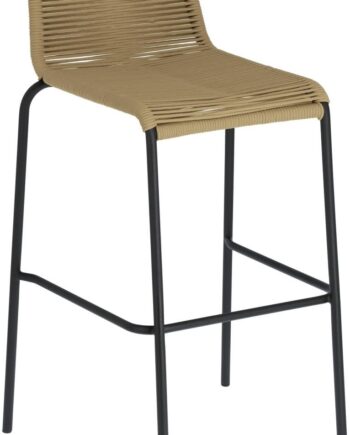 Udendørs Barstol Kave Home Lambton Galvaniseret Stål Uv-beskyttet Håndvævet Reb Beige Sort H100 Cm Stabelbar
