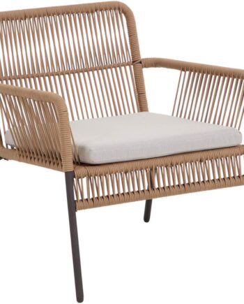 Udendørs Lænestol Kave Home Samanta   Stabelbar Havestol   Beige Polyesterreb   Sort Galvaniseret Stål