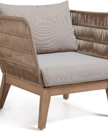 Udendørs Lænestol Til Terrasse Kave Home Belleny   Massivt Eukalyptustræ Med Uv-beskyttelse Og Beige Polyesterpude H70   B80   L86 Cm