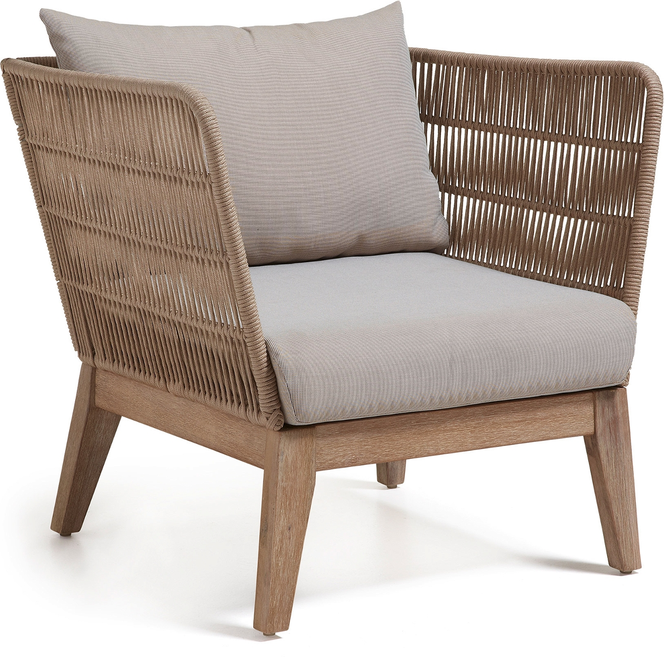 Udendørs Lænestol Til Terrasse Kave Home Belleny   Massivt Eukalyptustræ Med Uv-beskyttelse Og Beige Polyesterpude H70   B80   L86 Cm