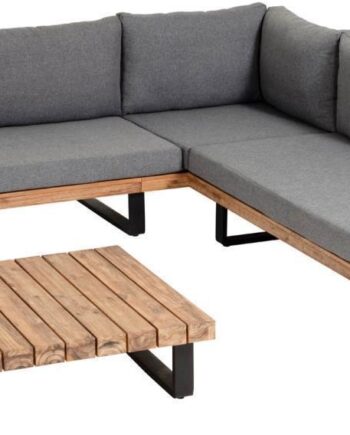 Udendørs Loungesæt Kave Home Zalika Hjørnesofa   Sofabord   Akacietræ Og Aluminium Med Grå Hynder 255x255 Cm