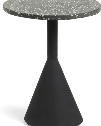 Udendørs Sidebord Kave Home Delano Sort Terrazzo Og Galvaniseret Stål 40x40x50 Cm