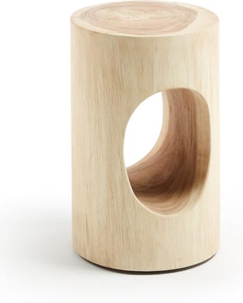 Udendørs Sidebord Kave Home Halcot   Massivt Mungur Træ 46x30x30 Cm Natur