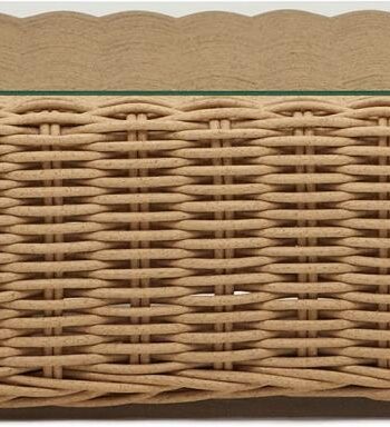 Udendørs Sofabord Kave Home Portlligat   Kunstigt Rattan Med Glas 112x62 Cm Beige Hvid