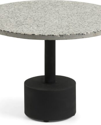 Udendørs Sofabord Sidebord Kave Home Delano ø55   H40 Cm Grå Terrazzo   Galvaniseret Stål