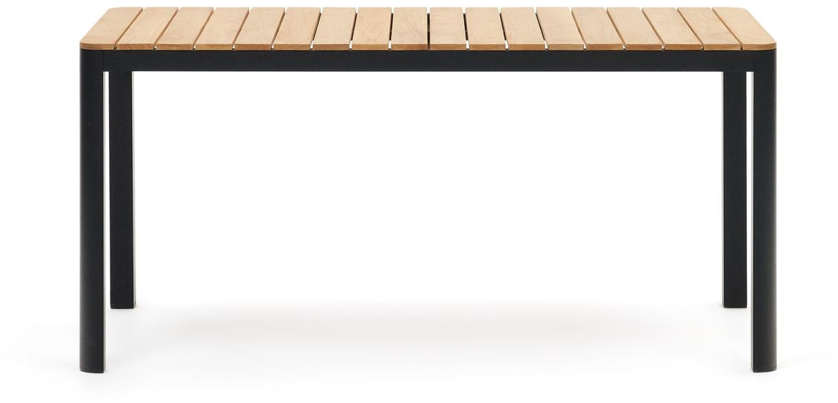 Udendørs Spisebord Kave Home Bona -personers Aluminium Teak 163x90 Cm Sort Natur