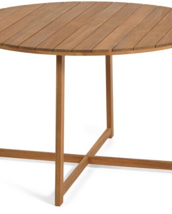 Udendørs Spisebord Kave Home Dafne ø120 Cm Massivt Akacietræ Teakbehandlet Rustik Kolonial Stil