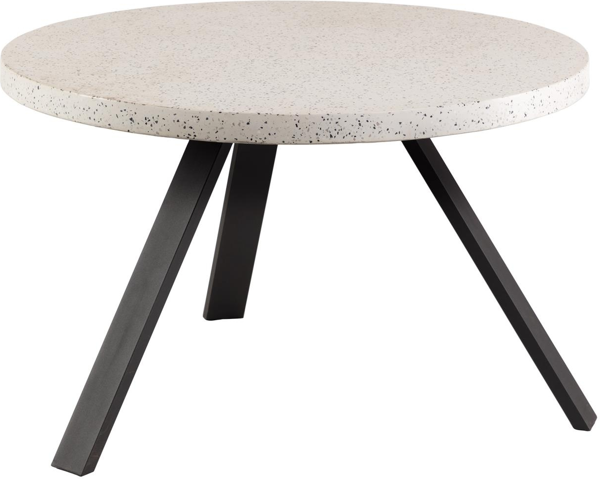 Udendørs Spisebord Kave Home Shanelle ø120 Cm Terrazzo Top Hvid Sort Stålben