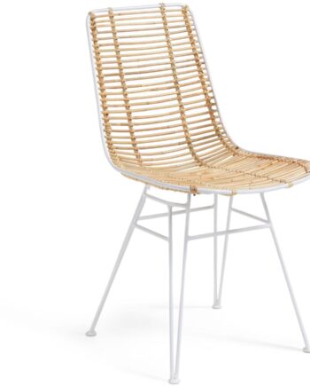 Udendørs Spisebordsstol Kave Home Tishana Syntetisk Rattan Og Hvidlakeret Stål Natur Hvid H79xb45xd58 Cm