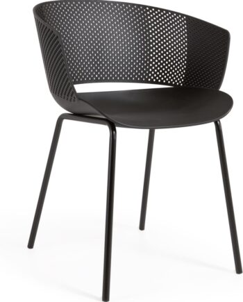 Udendørs Spisebordsstol Kave Home Yeray Sort  Moderne Plast- Og Stålstol Uv-resistent  Terrasse- Og Spisestuestol