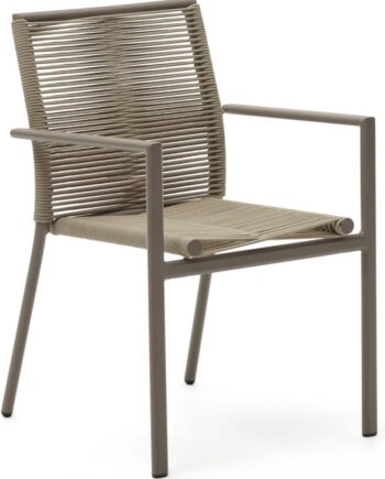 Udendørs Spisebordsstol Med Armlæn Kave Home Culip   Håndvævet Reb  Rustfri Aluminiumsramme  Letvægts  Stabelbar  Nordisk Design  Brun Beige