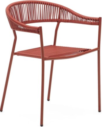 Udendørs Spisebordsstol Med Armlæn Kave Home Futadera Terracotta   Syntetisk Flet Rattan  Stabelbar