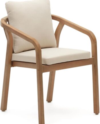 Udendørs Spisebordsstol Med Armlæn Kave Home Malaret   Eukalyptustræ Og Håndvævet Snor Uv-resistent Havestol Beige Natur H75ã B58ã L65 Cm