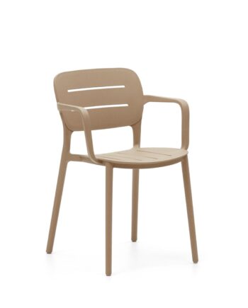Udendørs Spisebordsstol Med Armlæn Kave Home Morella Beige Genanvendeligt Plast Uv-bestandig Stablebar H79xb53xd53 Cm