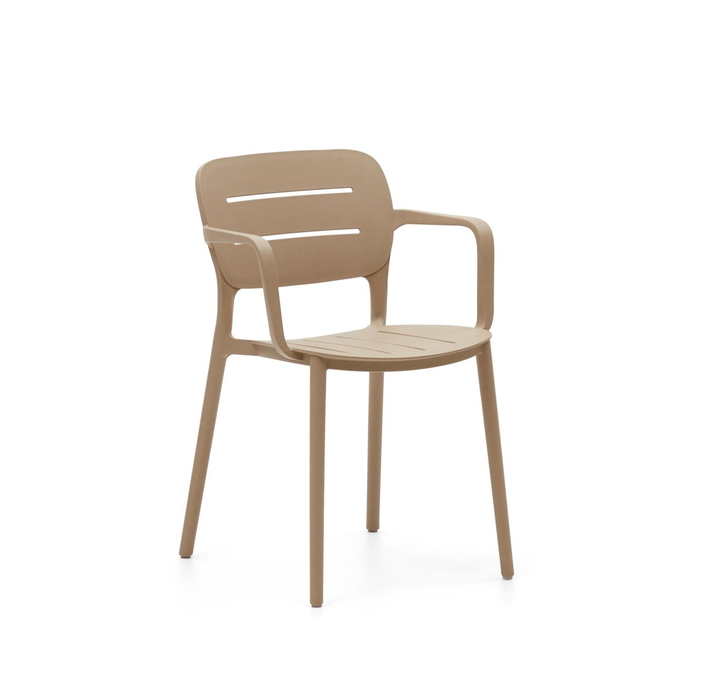 Udendørs Spisebordsstol Med Armlæn Kave Home Morella Beige Genanvendeligt Plast Uv-bestandig Stablebar H79xb53xd53 Cm