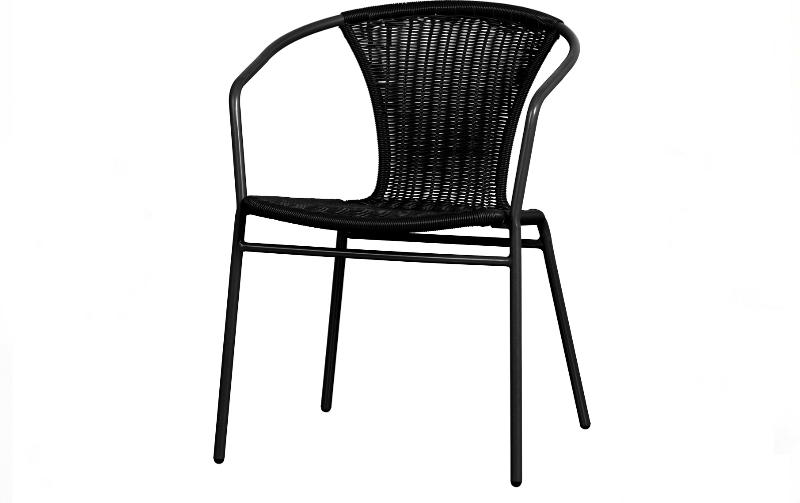 Udendørs Spisebordsstol Med Armlæn Woood Weston  Sort Metalstel   Flettet Syntetisk Rattan  Stabelbar