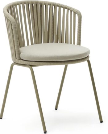Udendørs Spisebordsstol Terrassestol Kave Home Saconca  Galvaniseret Stål Med Håndvævet Snor-ryglæn  Beige