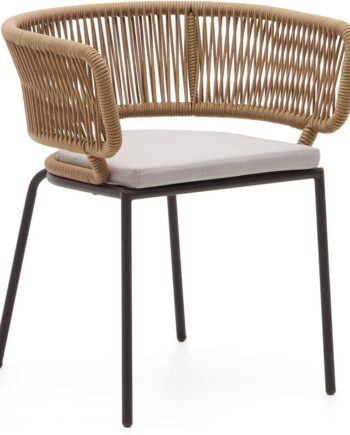Udendørs Spisestol Kave Home Nadin   Galvaniseret Stålramme Med Håndflettet Snor  Beige