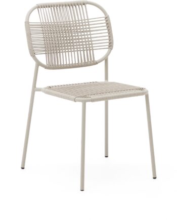 Udendørs Stabelbar Fletstol Kave Home Talaier Ecru Syntetisk Rattan   Galvaniseret Stål H84   B51   D58 Cm