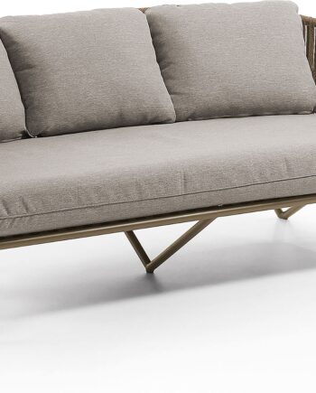 Udendørs  -personers Loungesofa Kave Home Branzie   Eukalyptustræ   Håndbundet Snor  Inkl  Madras Og Puder  Brun Grå