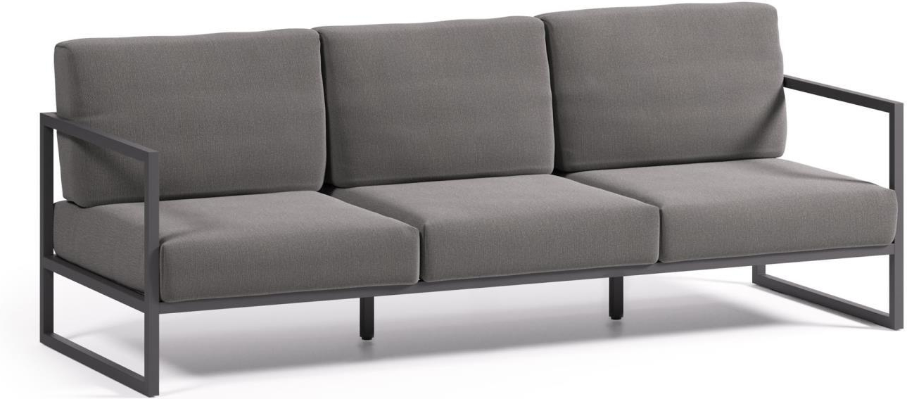 Udendørs -personers Sofa Kave Home Comova Sort Aluminium Vejrbestandig Nordisk Loungesofa Med Oeko-texâ Crevin Stof