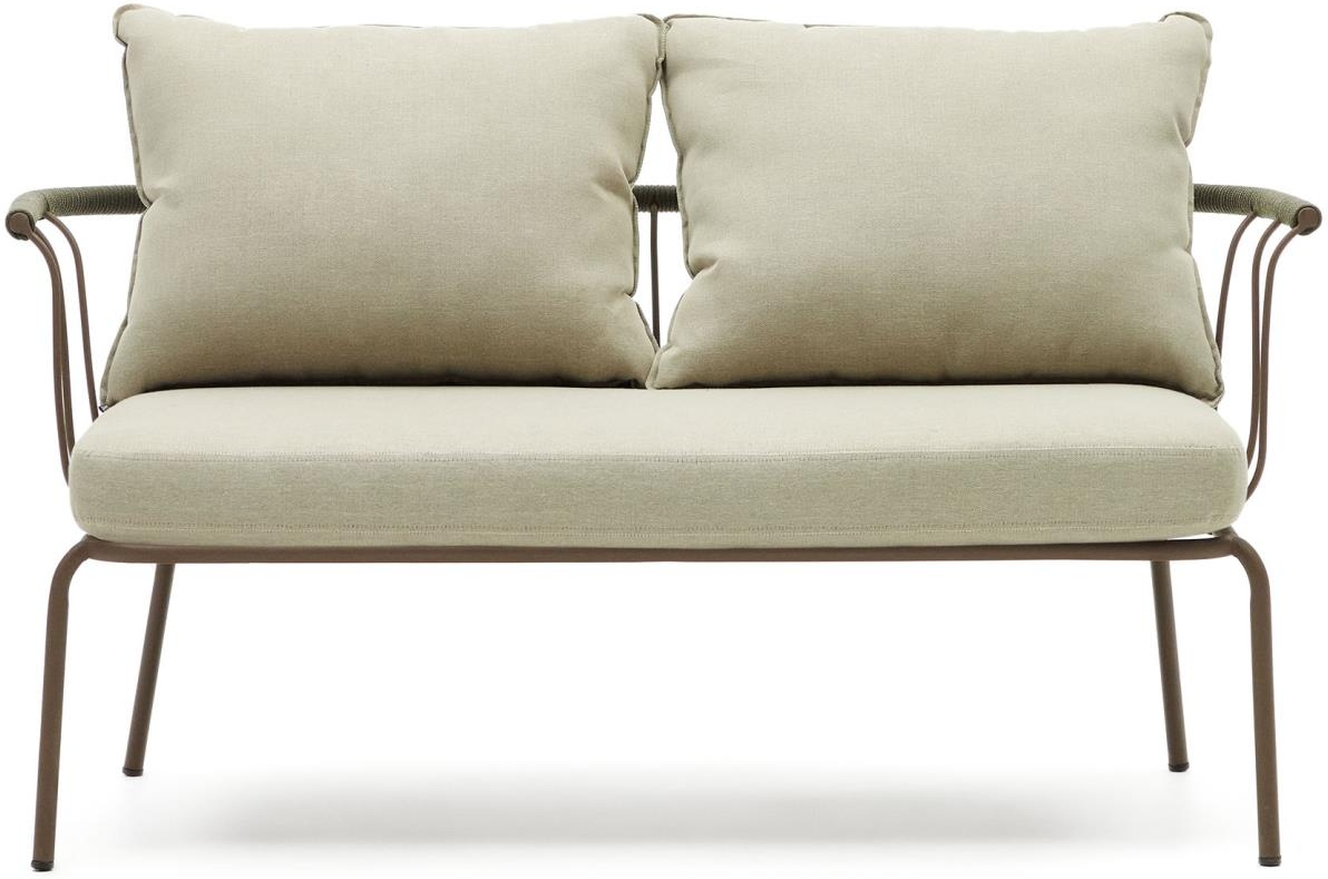 Udendørs -personers Sofa Kave Home Salguer Galvaniseret Stål Med Snore-detaljer Og Puder Brun Beige Grøn
