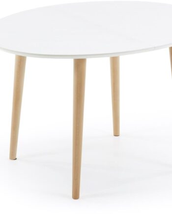 Udtræksspisebord Kave Home Oqui 120   90 Cm Hvid Lakeret Mdf Top Bøgetræsben Nordisk Stil