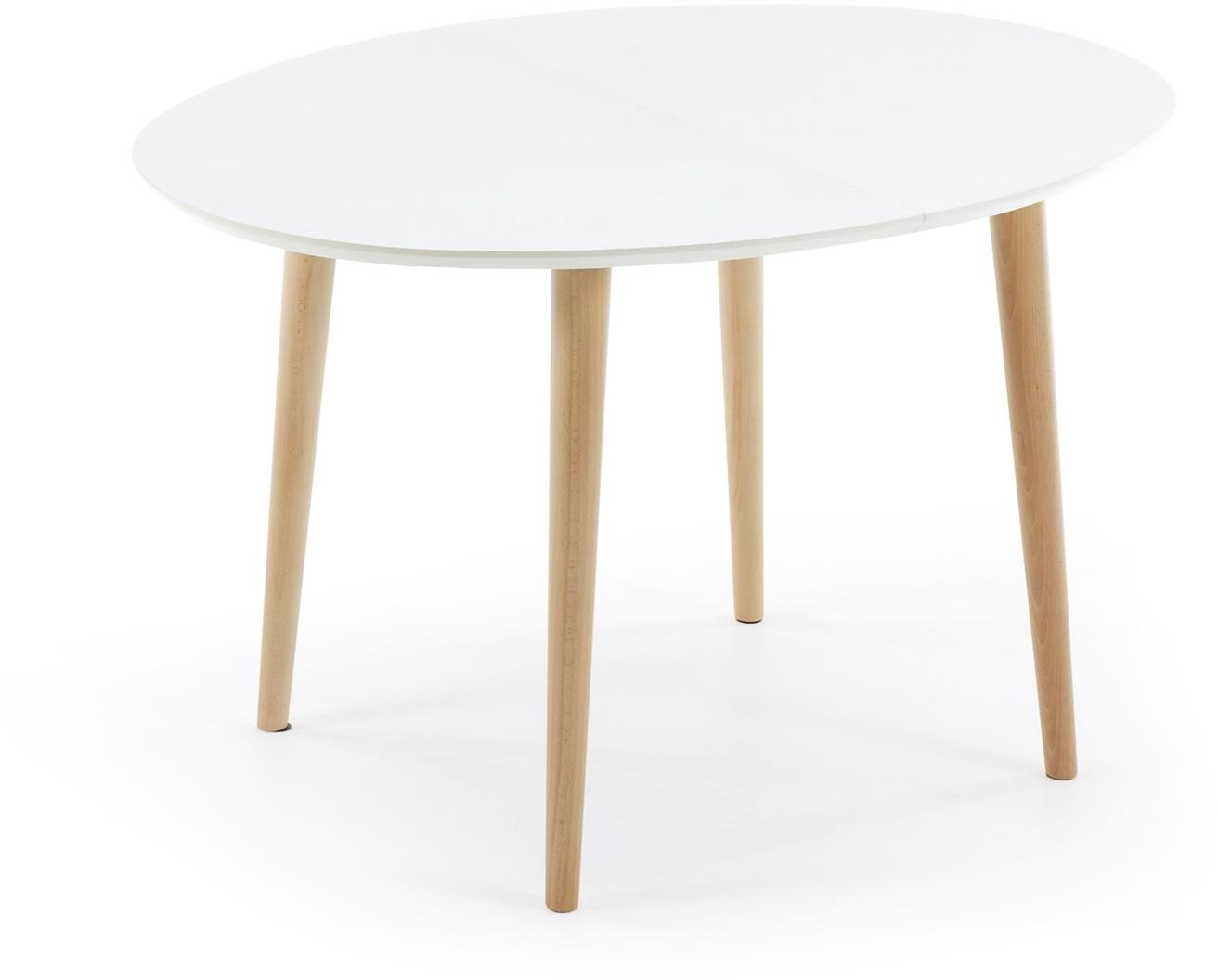 Udtræksspisebord Kave Home Oqui 120 90 Cm Hvid Lakeret Mdf Top Bøgetræsben Nordisk Stil