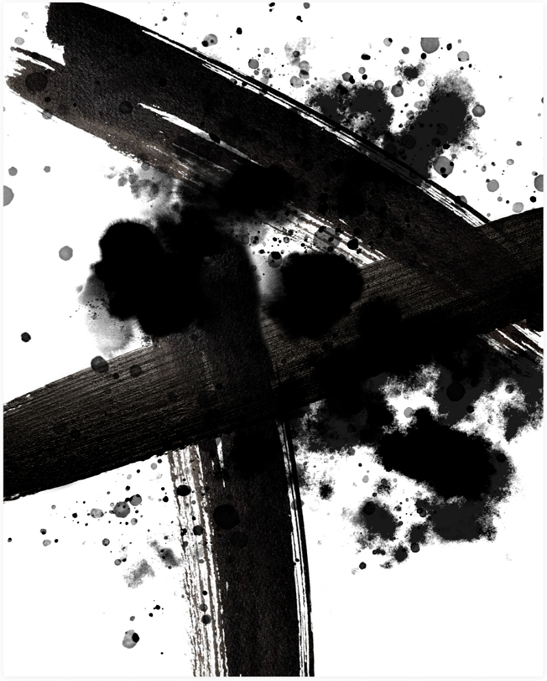 Vægdekoration Kunsttryk Woood Exclusive Splashes Abstrakt Sort Hvid 65 5x45   Cm