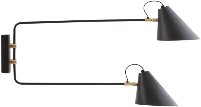 Væglampe House Doctor Club Sort Med Messingdetaljer Justerbar 35-55 Cm Dobbelt Lampehoved Industrielt Design