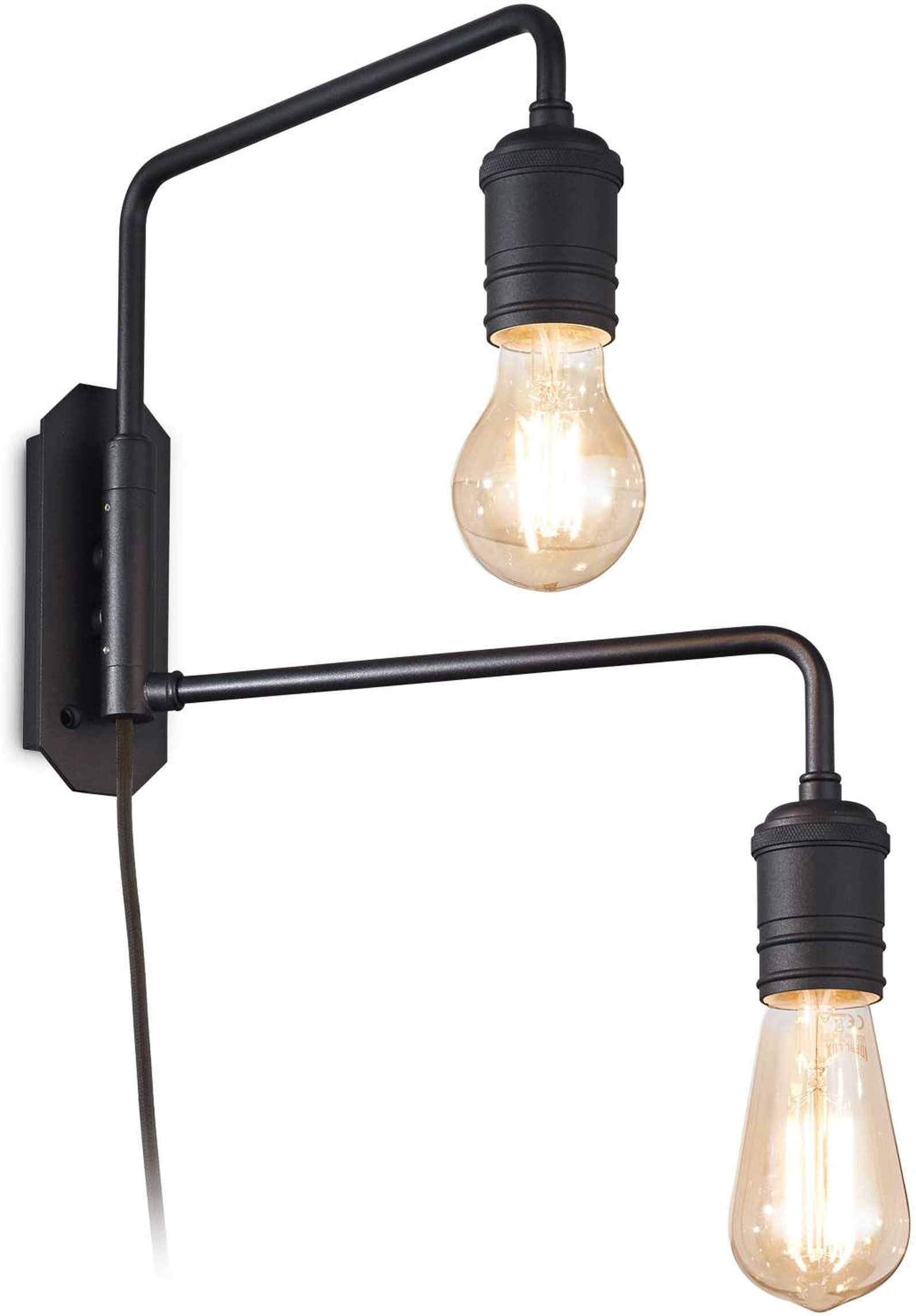 Væglampe Ideal Lux Triumph Sort Metal Dobbeltarmet 2xe27 Indendørs