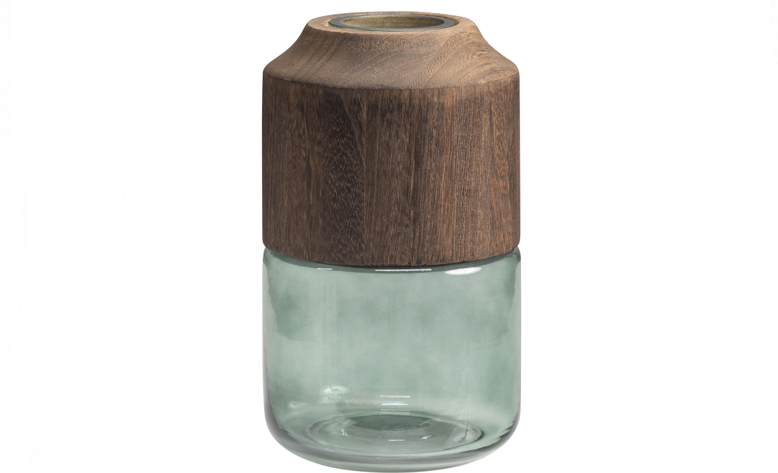 Vase Woood Exclusive Celeste   Mundblæst Glas Med Trætop ø14   H23 Cm