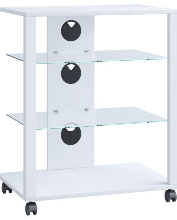 Vcm Nordic Folas Hi-fi Og Tv-bord       Glashylder Og Hjul Hvid Træ  60x41