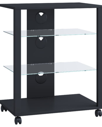 Vcm Nordic Folas Hi-fi Og Tv-bord       Glashylder Og Hjul Sort Træ  60x41